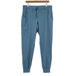 FIGS Technical Collection Scrub Jogger Pants Teal Blue Drawstring Cargo Pocket L
